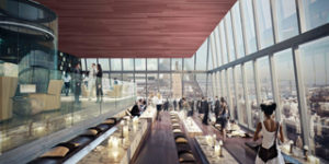 Artist impression of Rhubarb's new 10,000 square foot bar, restaurant and events space on the top of 30 Hudson Yards in New York